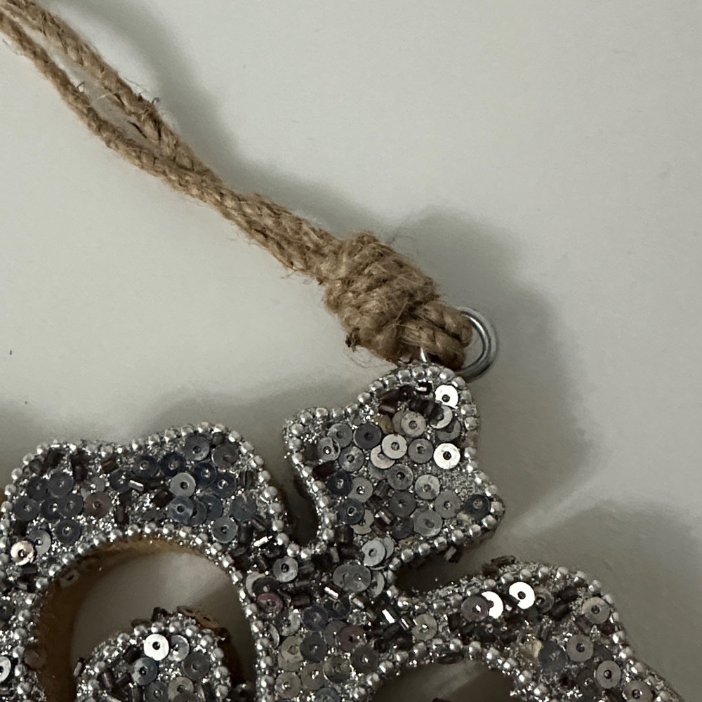 Silver Sequin Snowflake Wooden Ornaments - Picture 3 of 4